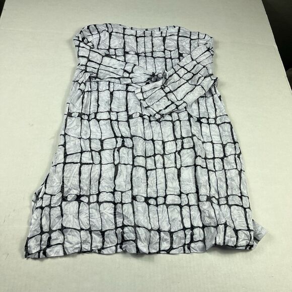 Shana Tunic Small Crinkle Textured Abstract Grid Print 3/4 Sleeve Artsy Top - Picture 9 of 10